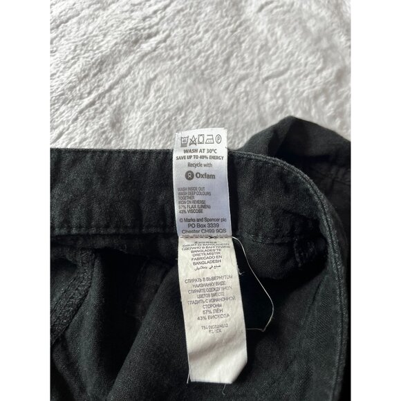 Marks & Spencer Womens Black Wide-Leg Capri Crop Pants UK 12 Medium Linen Blend - Picture 4 of 11